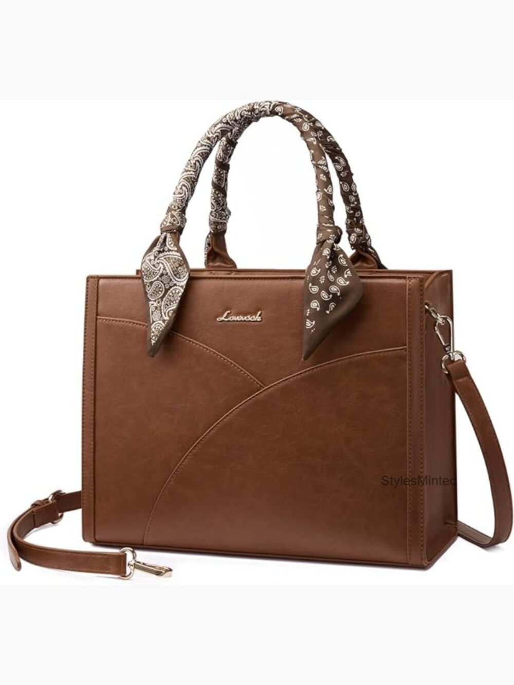 Waterproof PU Leather Tote Satchel Purse with Detachable Strap and Scarf